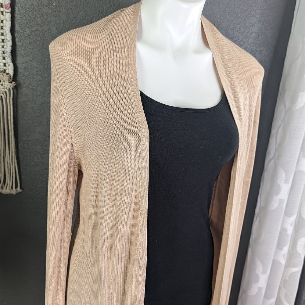 EILEEN FISHER Women's Ribbed Knit Tencel Open Long Cardigan Sweater Tan S - Picture 4 of 10